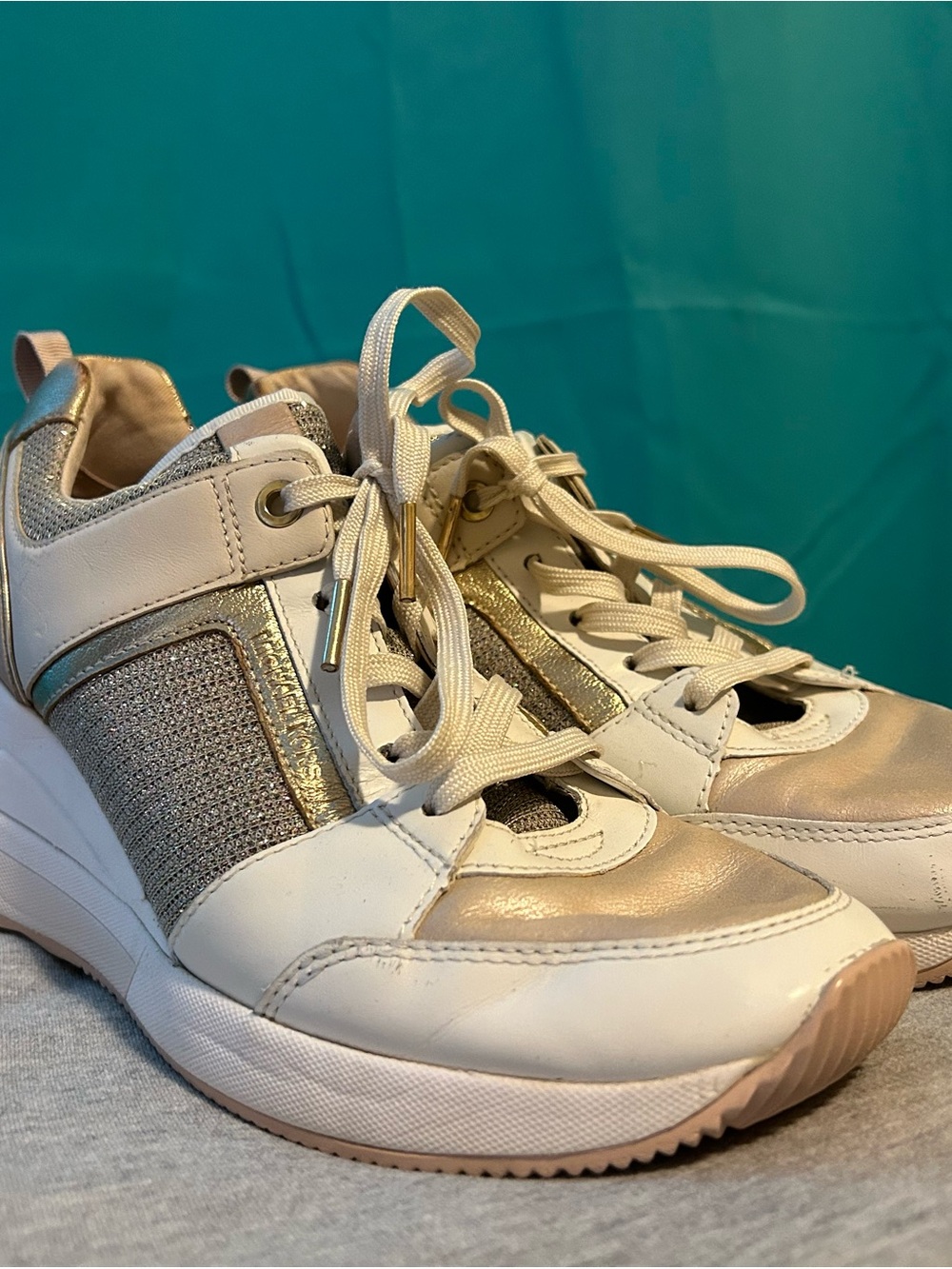 Michael Kors Cream and Gold Platform Lace-Up Sneakers